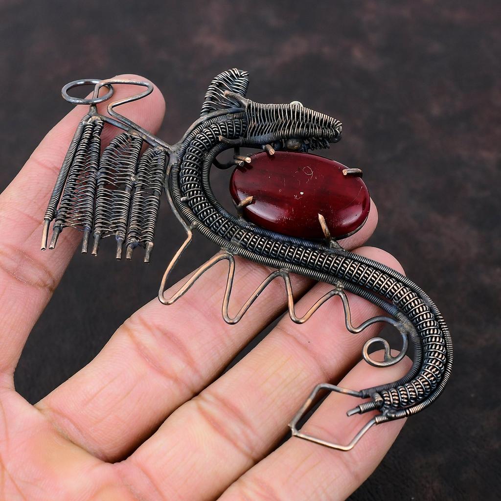 Red Fire Labradorite Pendant Copper Wire Wrapped Pendant Handmade Brand New Jewelry Gemstone Dragon Pendant Copper Wire Jewelry Gift For Mom