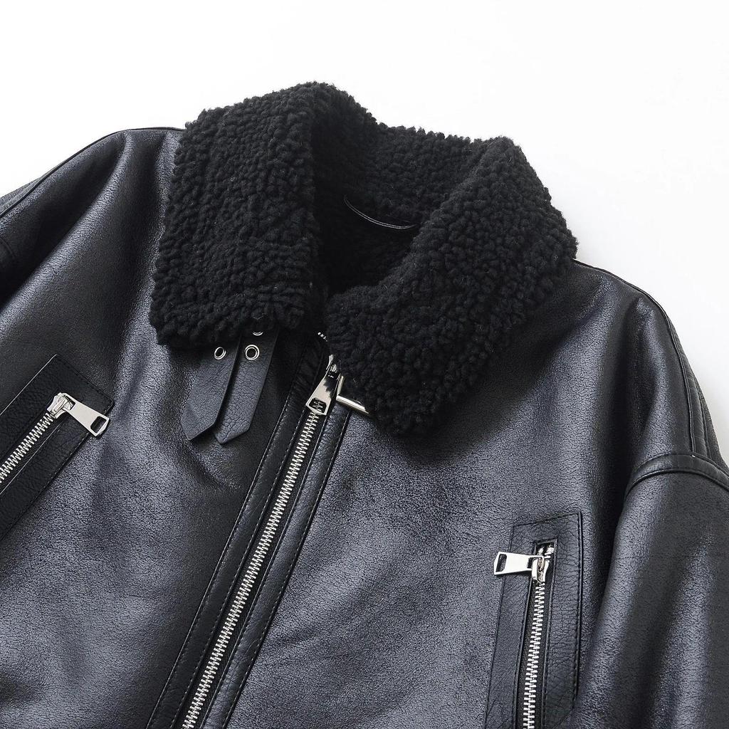 Chaqueta de Moto para Mujer Otoño/Invierno 2025 con Cuello Solapa de Piel Sintética