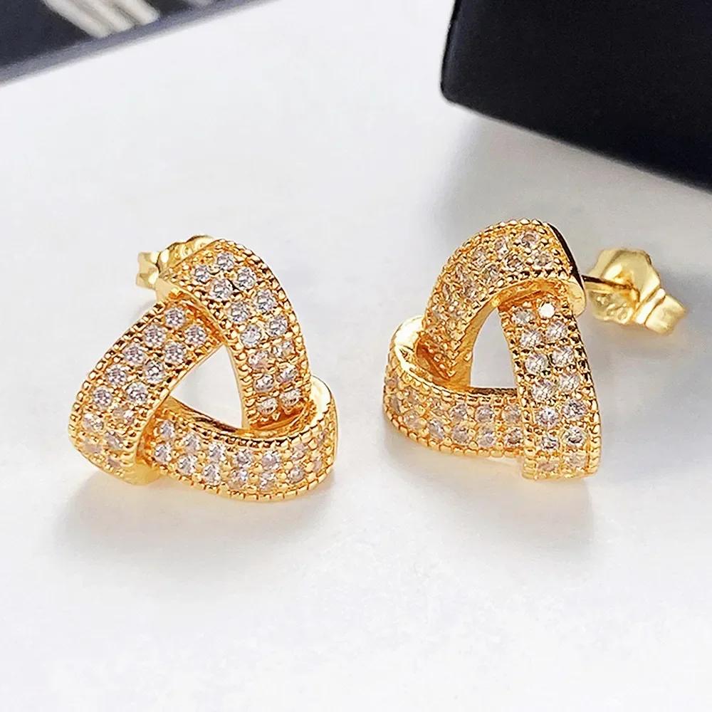 Versatile Shiny Zirconia Stud Earrings Trendy Design Jewelry For Women /Gold Color Engagement Accessories