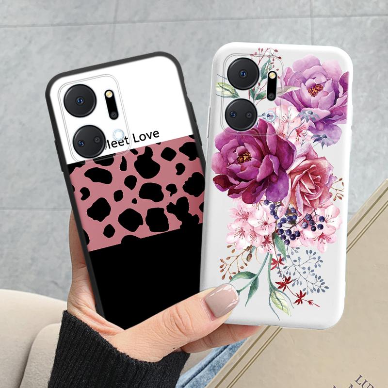 Case For Honor X7a 6.75 inch Cute Heart Flower Back Cover Soft Silicone Matte Protective Funda For Honor X7b X7c X7d X8b X8c TPU