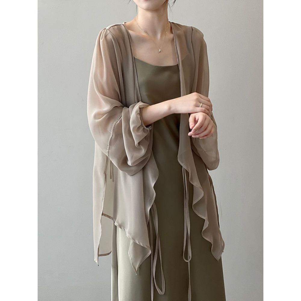 Chiffon Sonnenschutzhemd Damen Sommer Dünnes Französisches Oberteil Locker Kleiner Cardigan Drapierte Stola Jacke Paketpost