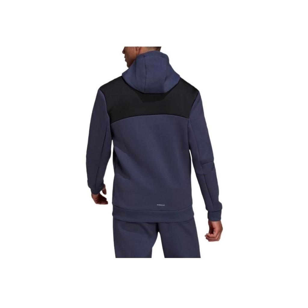Adidas Solid Color Logo Applique Zip-Up Hooded Jacket Men Tops Blue HC5780