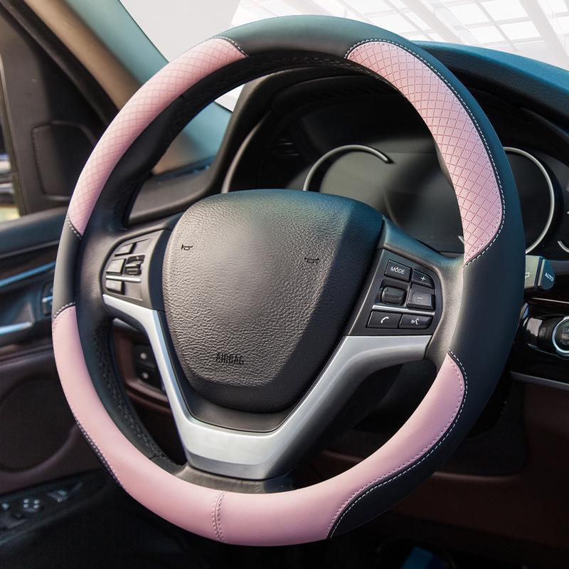 Car Leather Steering Wheel Cover - All-Season, Fits Various Models, Embossed Design