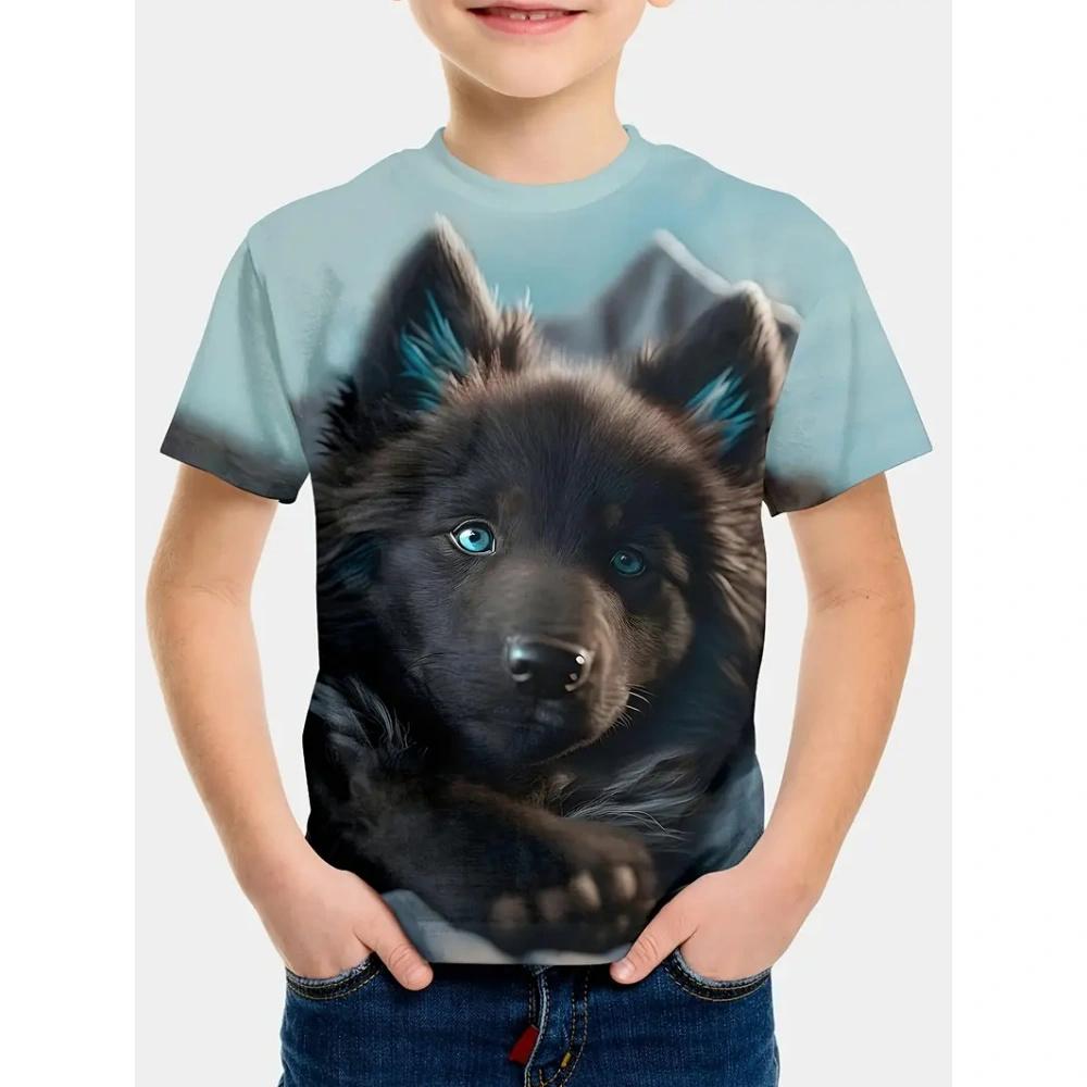 Nové retro psí 3D tištěné ležérní dětské oblečení top tričko módní dětské oblečení pro chlapce