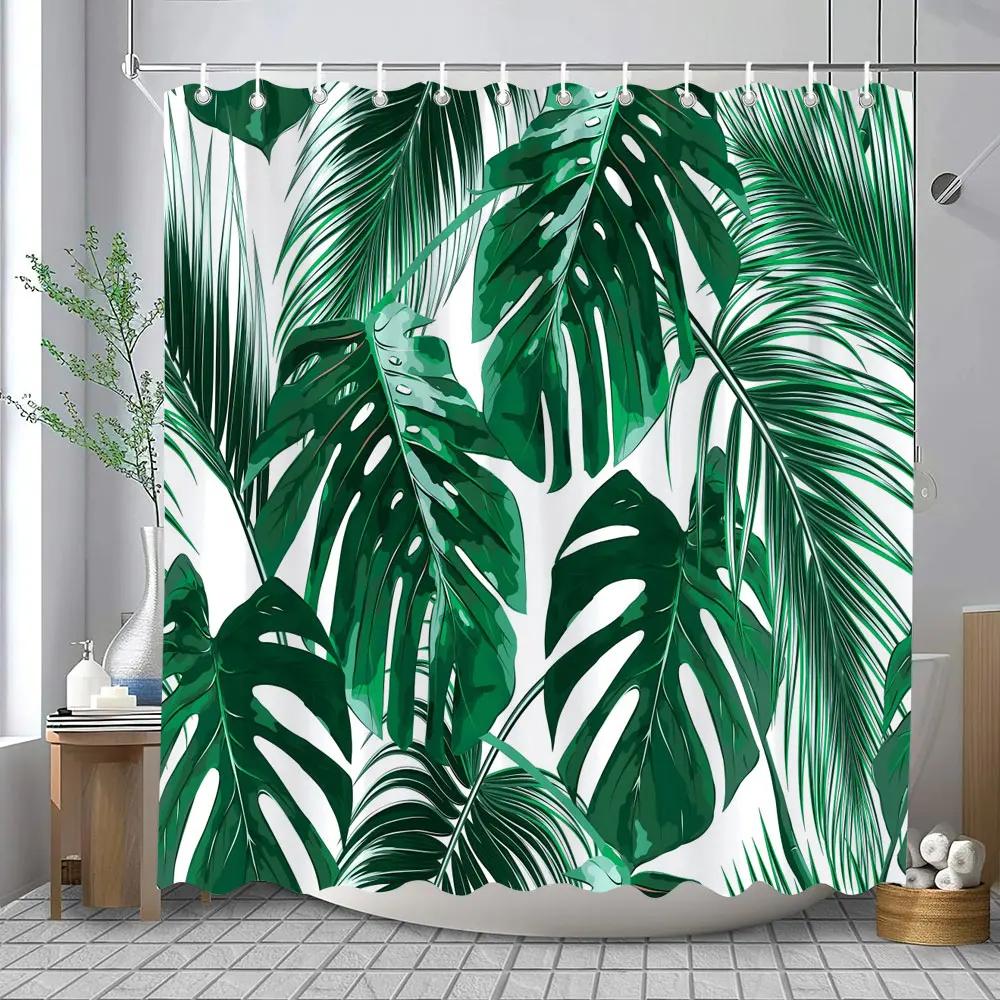 Tropical Jungle Shower Curtain Rainforest Plant Waterfall Spring Flowers Forest Nature Landscape Fabric Bathroom Curtains Decor