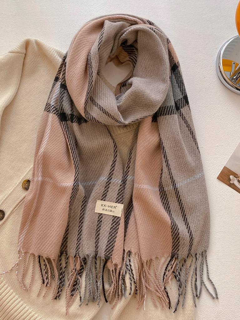 Plaid Long Scarf Winter Warm Imitation Cashmere Women Pashmina Foulard Bandana Scarves Female Luxury Hijab Tassel Shawl Wraps