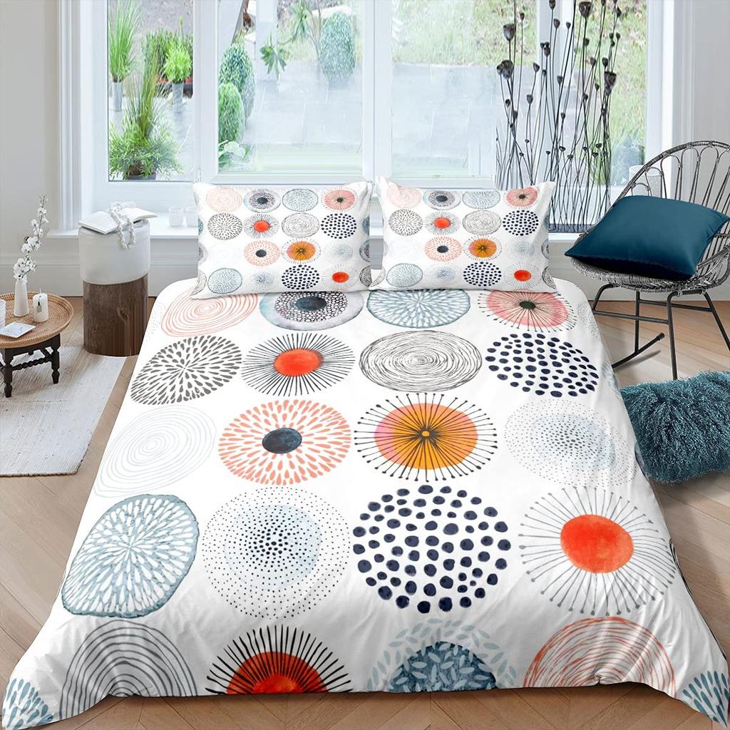 Colorful Dots Bedding Set Geometry Comforter Cover Set for Girls,Pink Yellow Green Red Purple Circle Print Duvet Cover Polyester