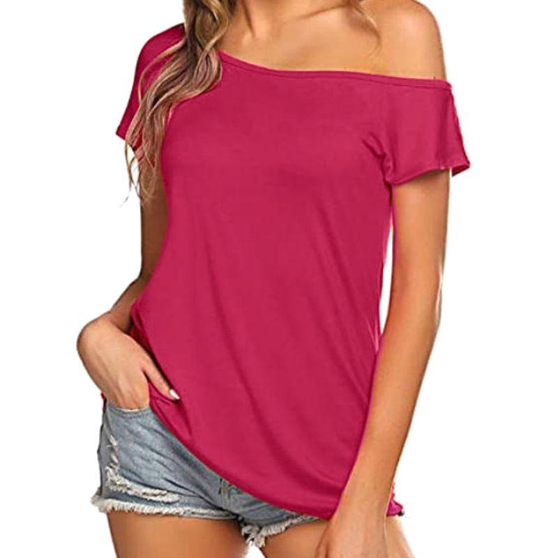 Milk Silk Brushed Niche Design Summer New Arrival off-Shoulder Tops off-Shoulder Slimming Boat-Neck Short Sleeve T-shirt for Women
