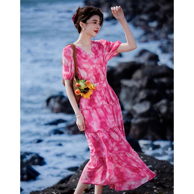 Demana Women s Summer V-Neck Tiered Midi Dress XL