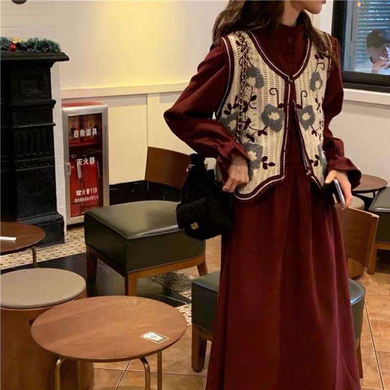 Retro Heklet Hul Ut V-hals Vest Dame Koreansk Broderi Mote Enkeltspent Ermeløs Vest Fransk Casual Overbekledning Topper