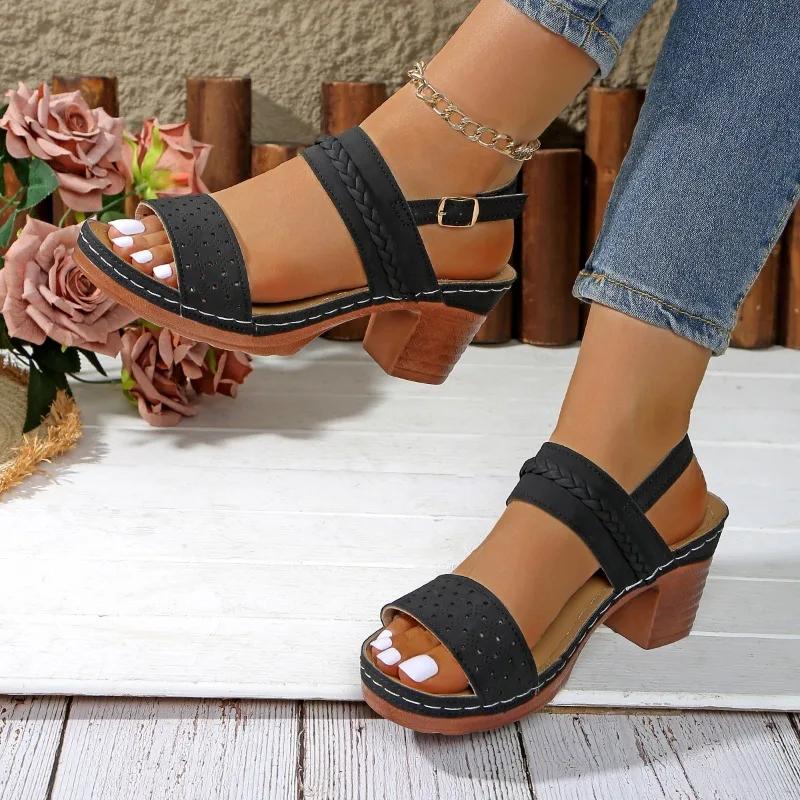 Fashion Ladies Shoes 2025 Hot Sale Open Toe Women's Sandals Fashion Buckle Strap Summer New Casual Plus Size Best Seller Heeled Sandals