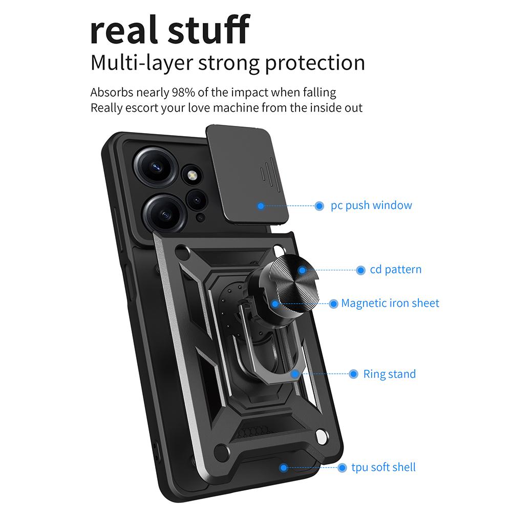 For Xiaomi Redmi Note 12 4G Kickstand Phone Case Slide Lens Protection PC+TPU Cover