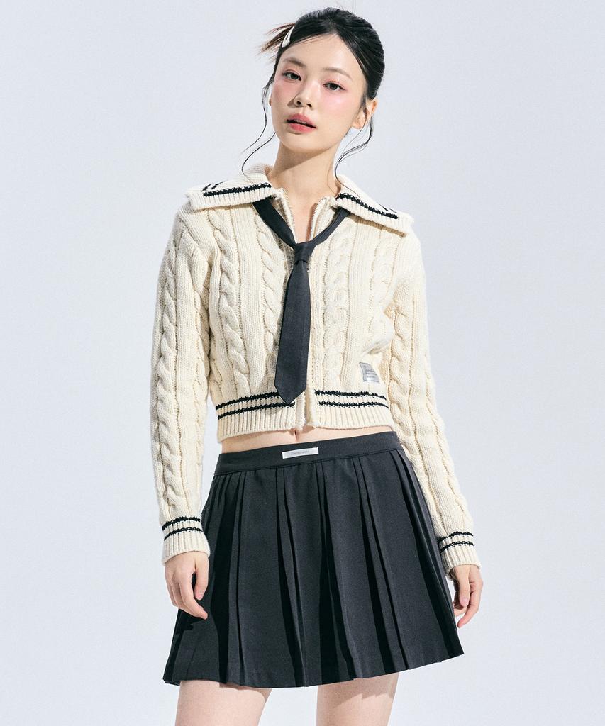 ZEROPLANET Coty Cable Knit Zip-Up [Ivory]