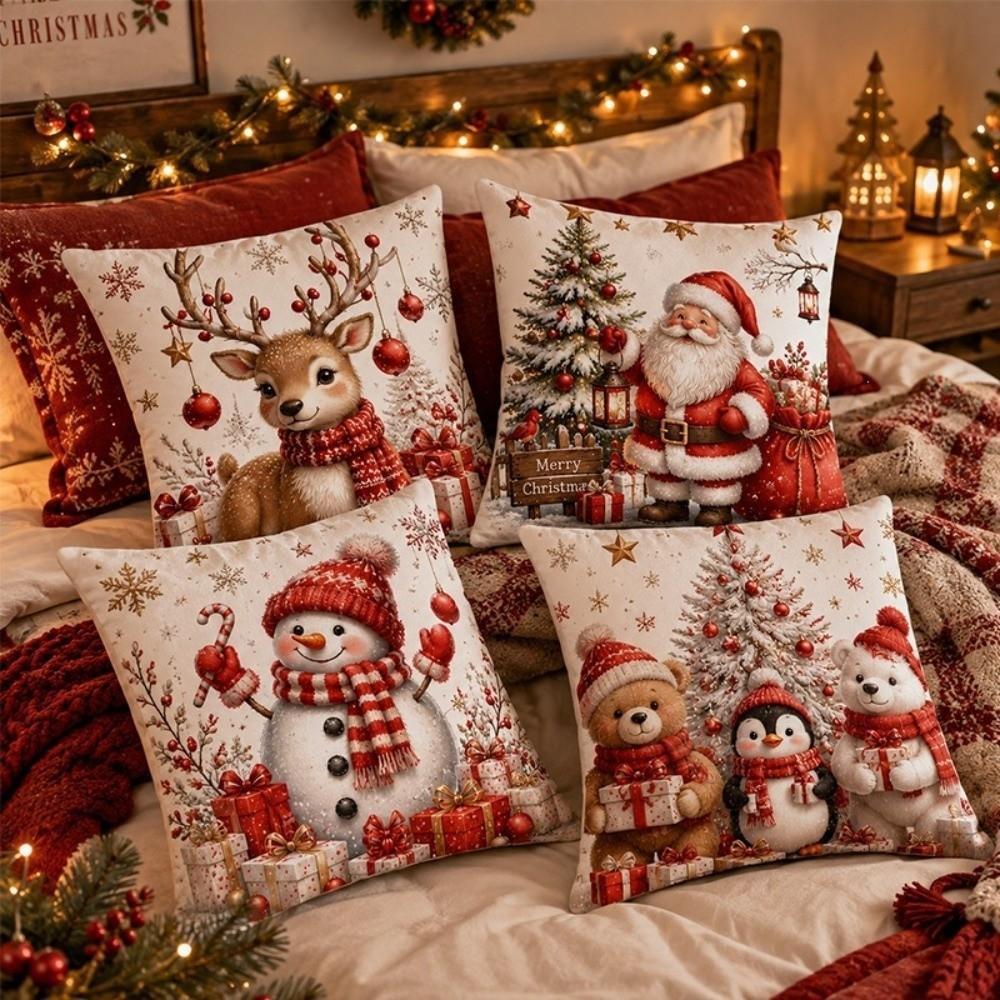 Tree Christmas Pillow Covers Soft Xmas Pillowslip Atmosphere Snowman Pillow Cover Sofa