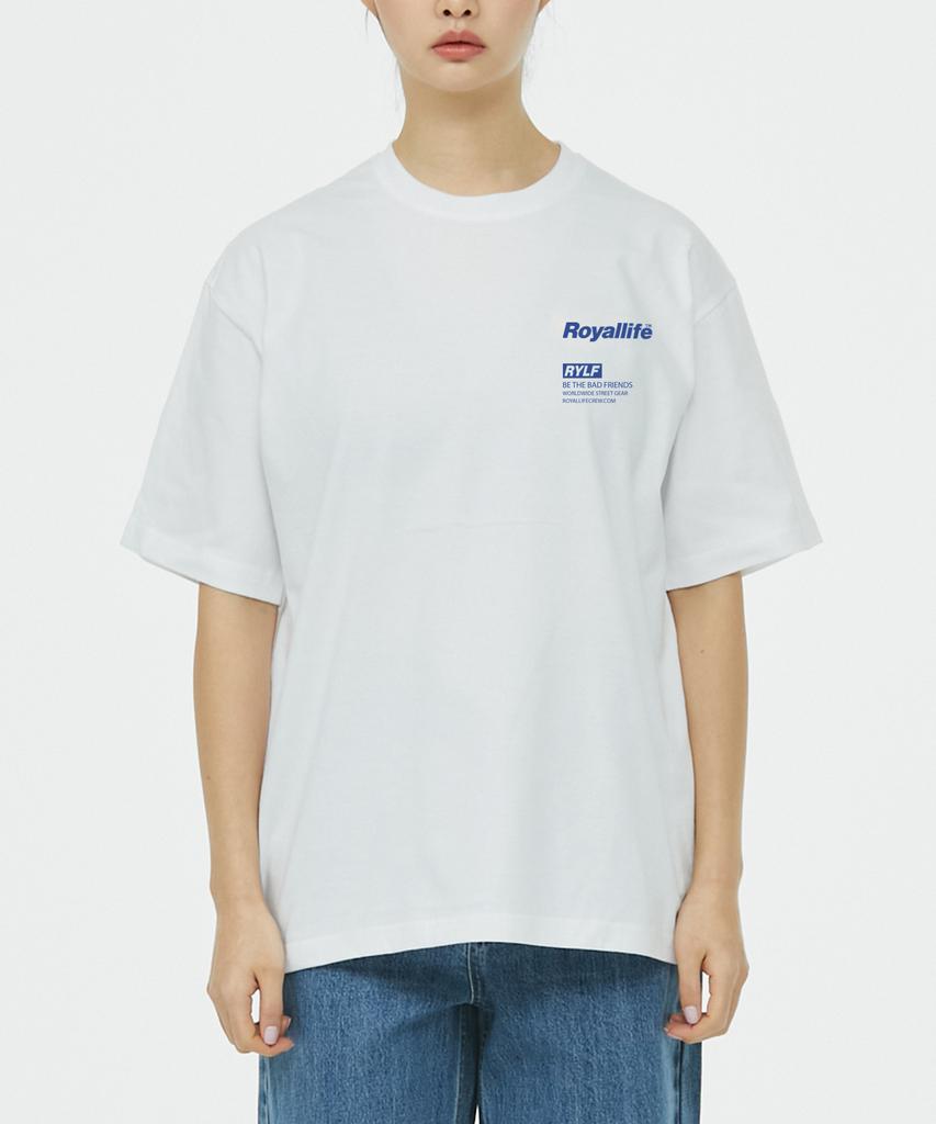 ROYALLIFE Rylf Box Logo Oversized Short Sleeve T-Shirt (Rl401 Rylf Box Logo Tee) - White