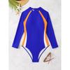Womens Long Sleeve Rash Guard Swimsuit With Back Zipper Colorful Solid Design Snug Fit Snorkeling Water Sports
