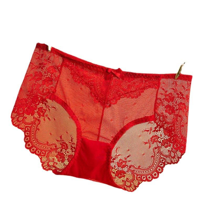 Plus Size Lace Panties High Waist Women Pants Sexy Hollow Lingerie Female Mesh Breathable Briefs