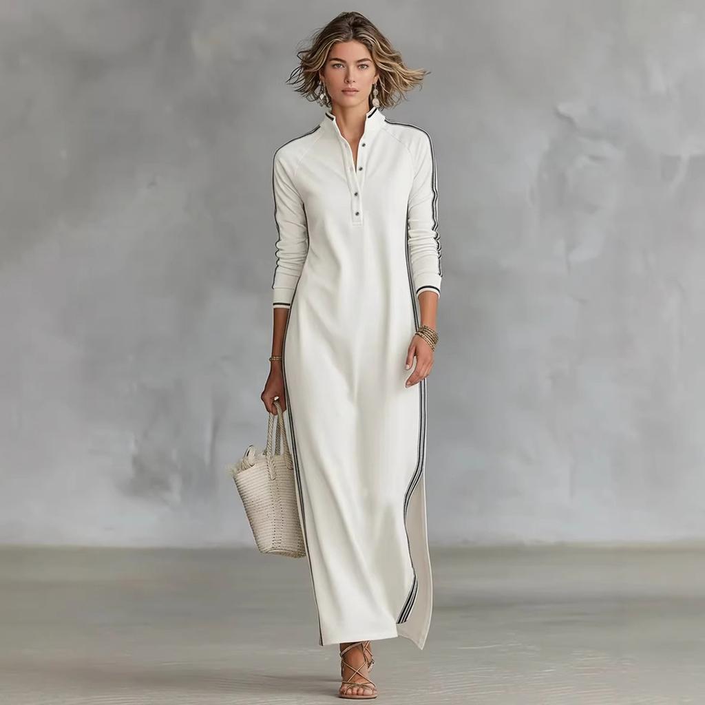 Damen Langarm-Hoodie-Kleid mit Paspelknopfleiste für Freizeit und Alltag