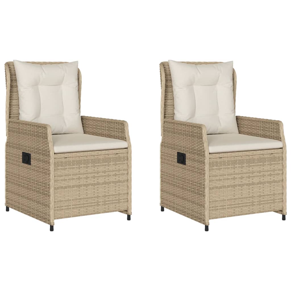 Garden Armchair 2 pcs Adjustable Beige Poly Rattan