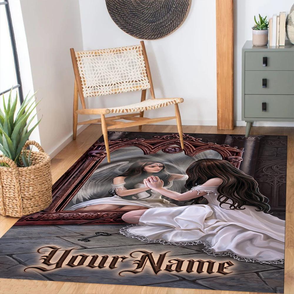 Gothic Illustrations Customizable Name Floor Rug Office Rug Design for Bedrooms Dining Room Entryway Outdoor Antislip Carpet Decorate Offices