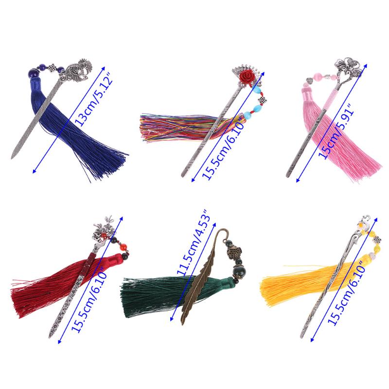 Chinese Style Vintage Classic Metal Bookmark Tassel Beads School Office Supplies