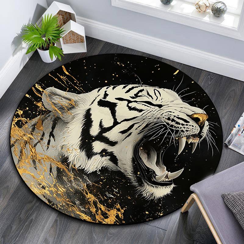 Roaring Tiger Round Area Rug,Carpet Rug for Living Room Bedroom Sofa Playroom Decor,Non-slip Floor Mat
