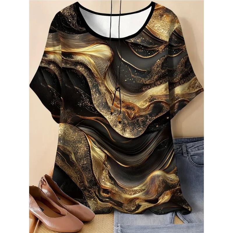 

Fashion Women s Simple Short Sleeve Crew Neck T-Shirt 3D Color Printing Crew Neck Short Sleeve Comfortable Short Sleeve 6XL