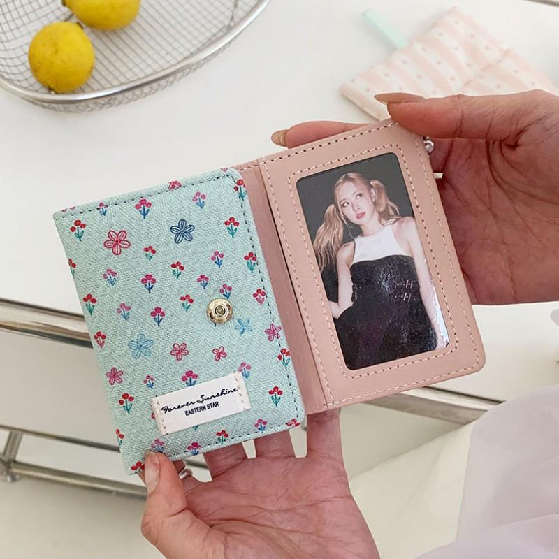 Floral Print Wallet Korean-Style Pu Card Holder Compact Card Holder Simple Stylish Women'S Trifold Wallet For Short Trips Daily
