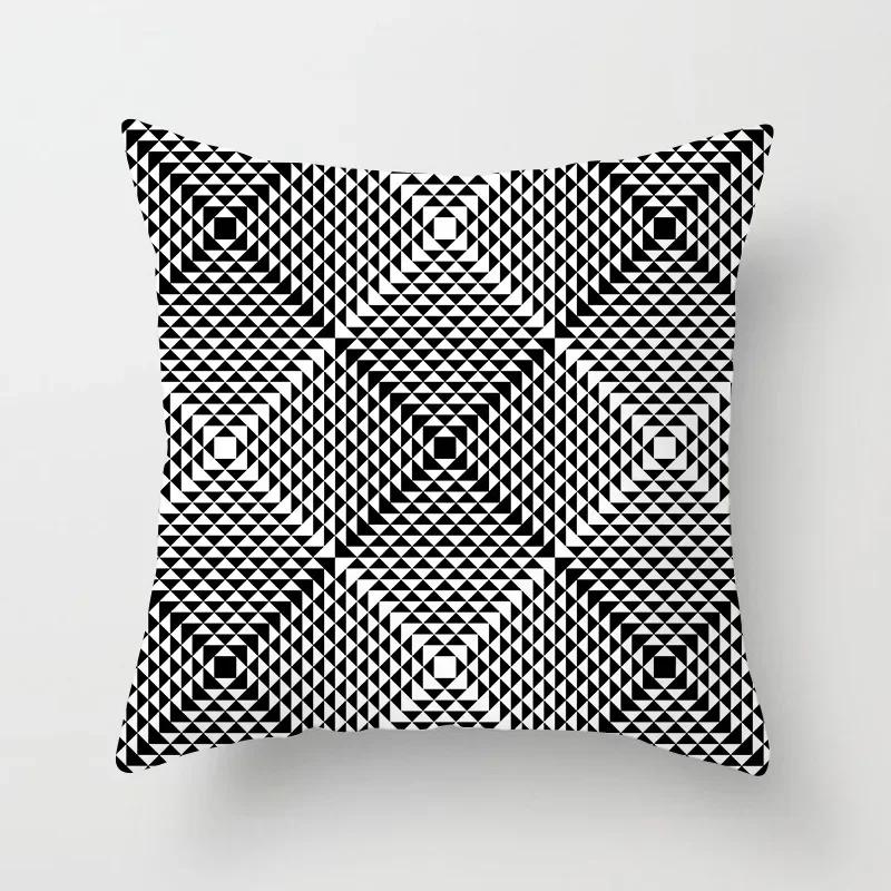 Black and white geometric polyester soft cushion throw pillow, living room car decoration, sofa bed decoration, pillowcase 40525