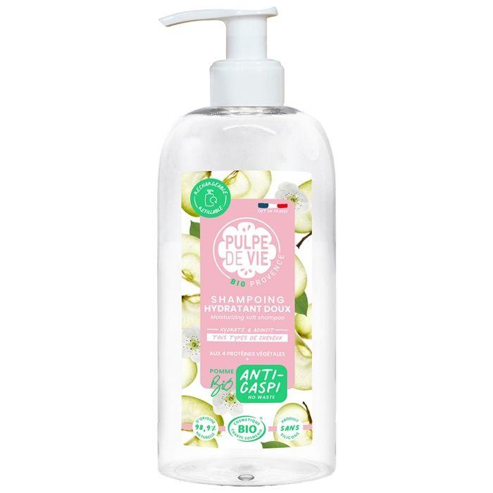 Shampoing doux bio 400 mL, usage quotidien, à base de fruits antigapi bio, pomme, PULPE DE VIE