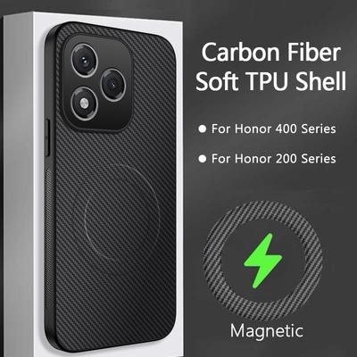 Magnetisk deksel i karbonfiber for Honor 400 200 Pro Lite Smart Hard Matt Bakside Kamerabeskyttelse Støtsikkert TPU-skall