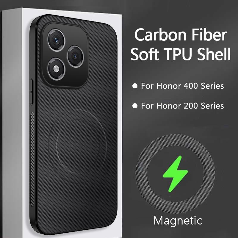 Carbon Fiber Magnetic Case For Honor 400 200 Pro Lite Smart Hard Matte Back Camera Protector Shockproof TPU Shell