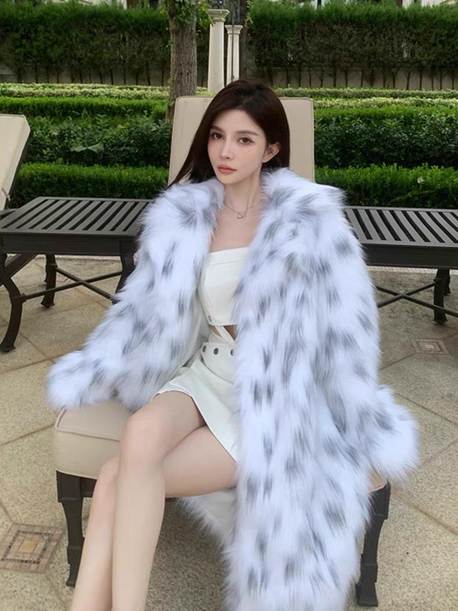 

2024 искусственный мех куртка женская одежда средняя и длинная без пояса пятна длинный рукав куртка из лисы 5XL