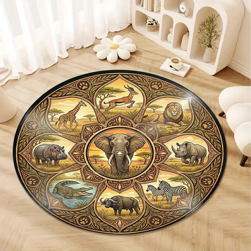 African Tribal Mandala Round Area Rug,Carpet Rug for Living Room Bedroom Sofa Playroom Decor,Non-slip Floor Mat Q0006