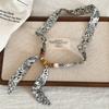 Print Pattern Beaded Scarf Leopard Print Sweater Chain Elegant Scarf Necklace  Women