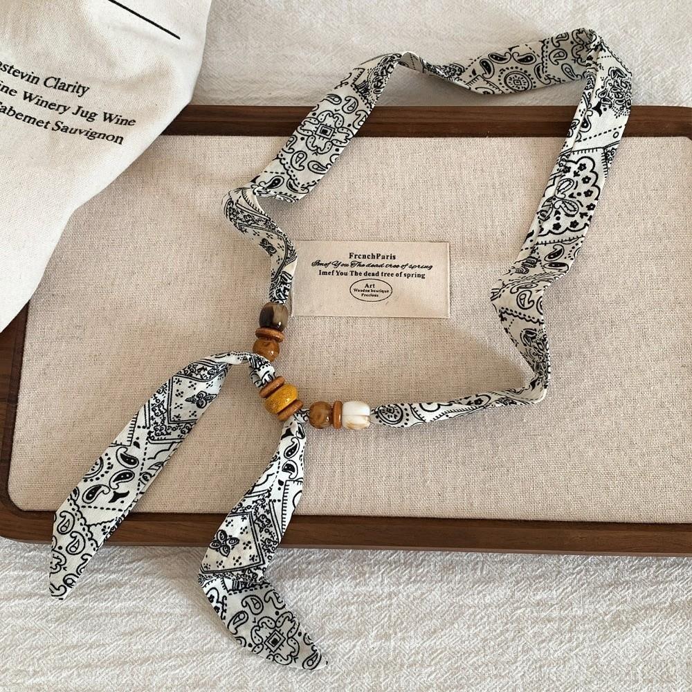 Print Pattern Beaded Scarf Leopard Print Sweater Chain Elegant Scarf Necklace  Women