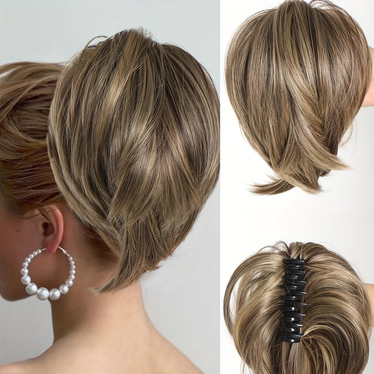 

10-дюймовый зажим для когтей, короткий хвостик, наращивание волос, гибкие металлические грязные булочки, волнистые вьющиеся искусственные шиньоны, синтетические