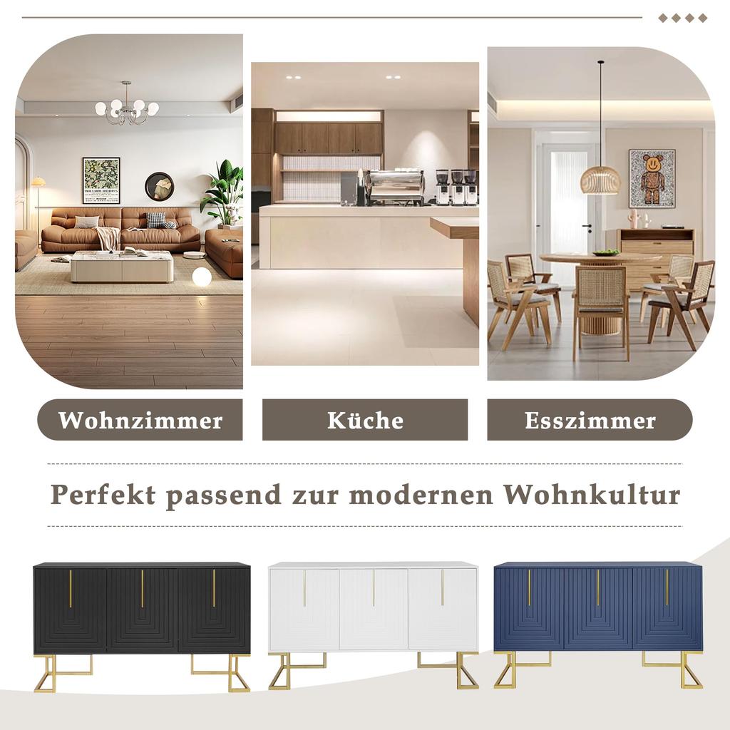 Sideboard Kommode mit 3 Türen, Moderne Küchenschrank mit Verstellbare Ablage, Buffetschrank mit viel Stauraum, schlichten Stil