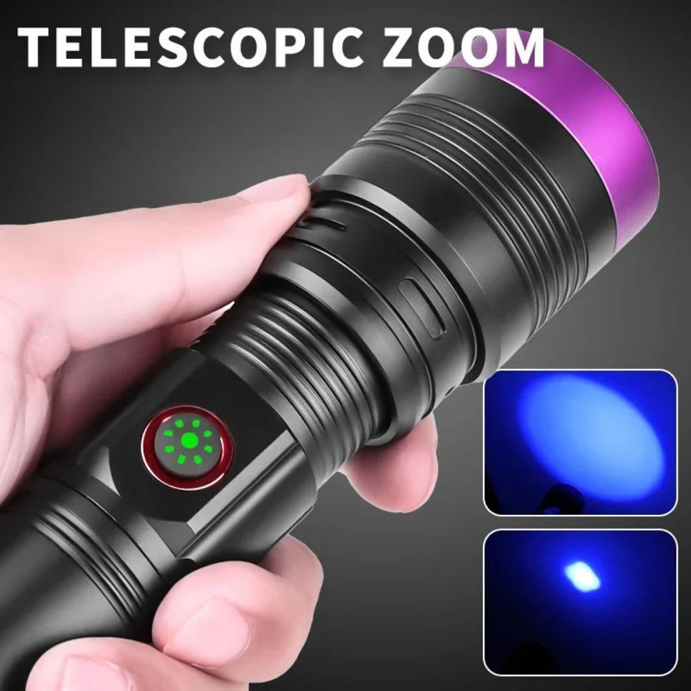 365nm UV Flashlight USB Rechargeable Aluminum Alloy Black Mirror Purple Light Curing Cat Tinea Pet Urine Stain Leakage Detection