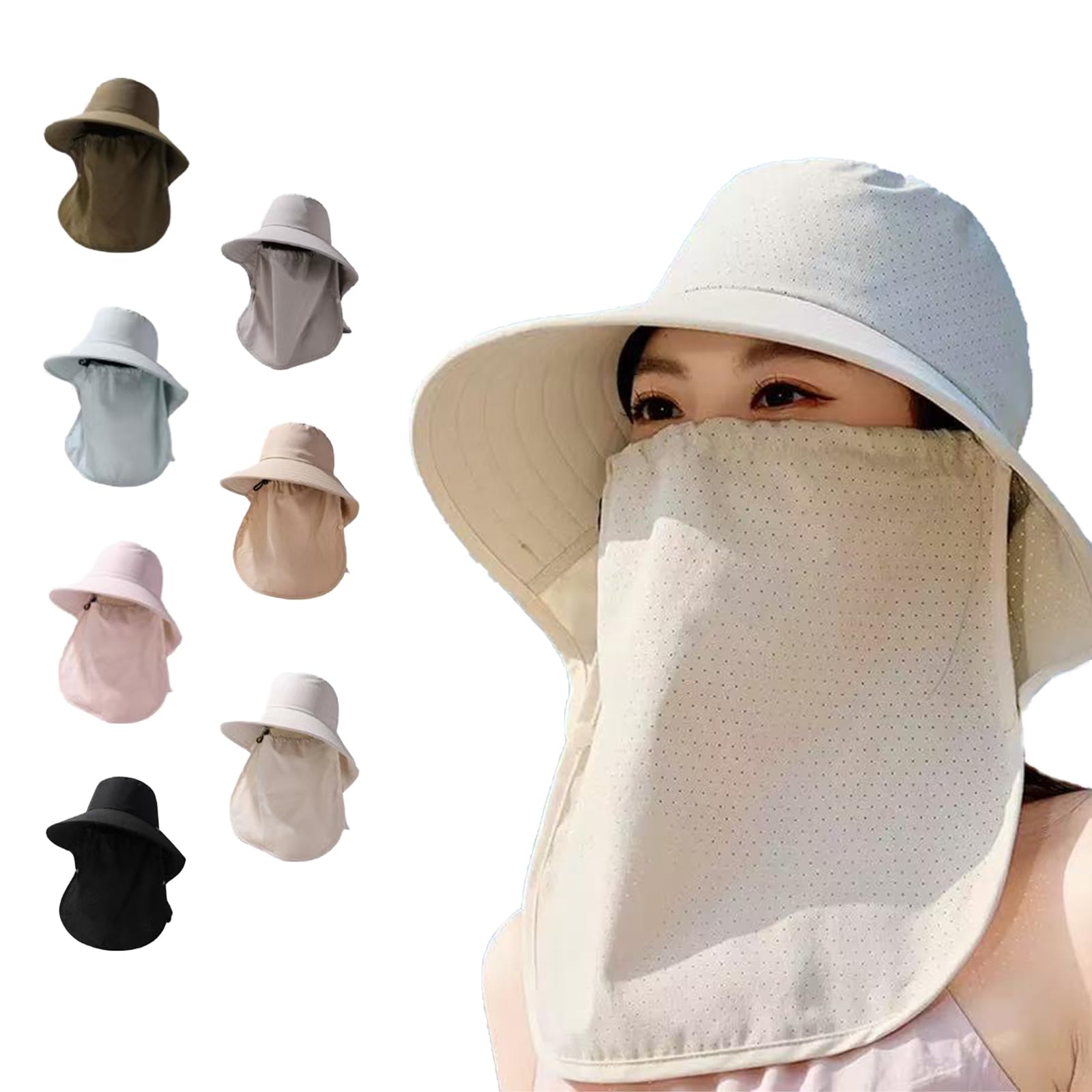 

UV Protection Hat for Design with Face Removable Face Extra Wide Slimming Summer UV Outdoor 5 Colors Numbered [LAAVVA] Women, 3-Way Cover, UPF50+, бежевый