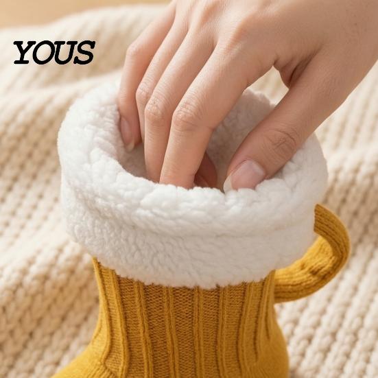 Easy On And Off Floor Socks Women's Knitted Slipper Socks, Soft Plush Lined Mid-Length Winter Versatile Cozy for Thermal with Handle Indoor