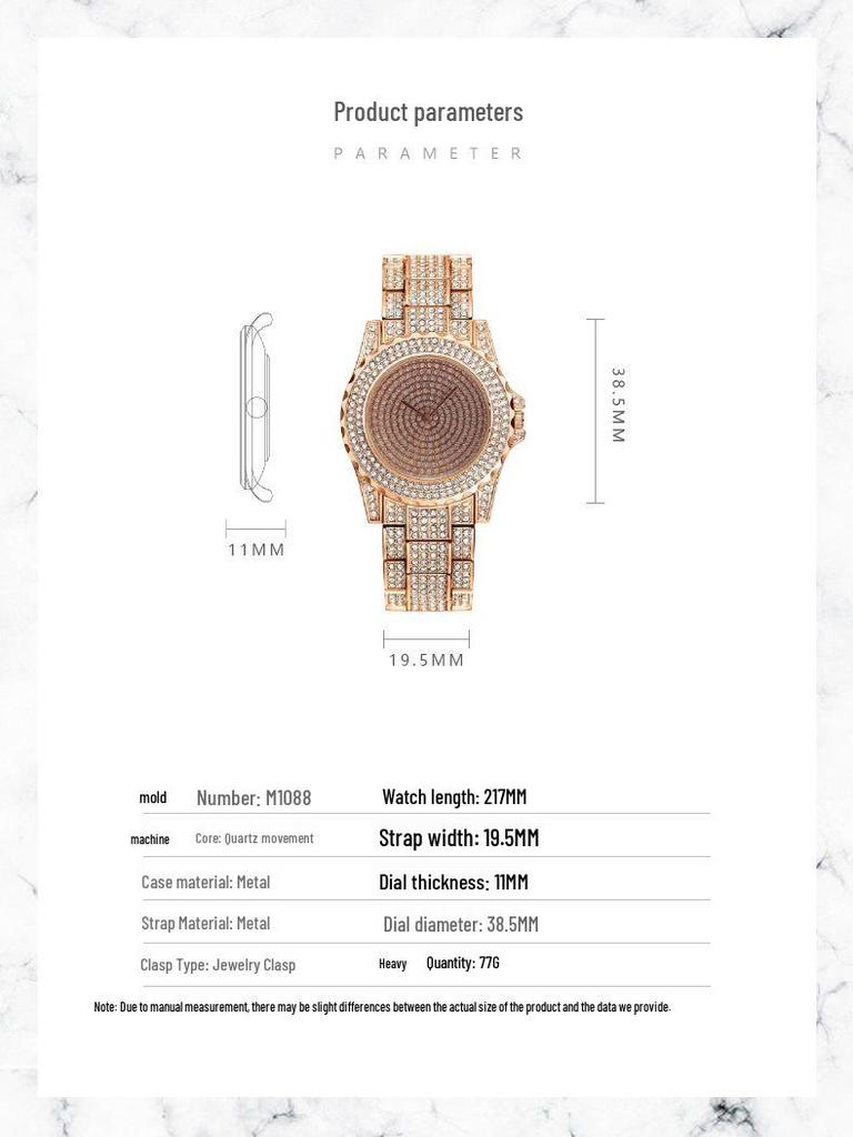 Damen Quarz Mode Armbanduhr mit Voll Diamantbesetztem Design