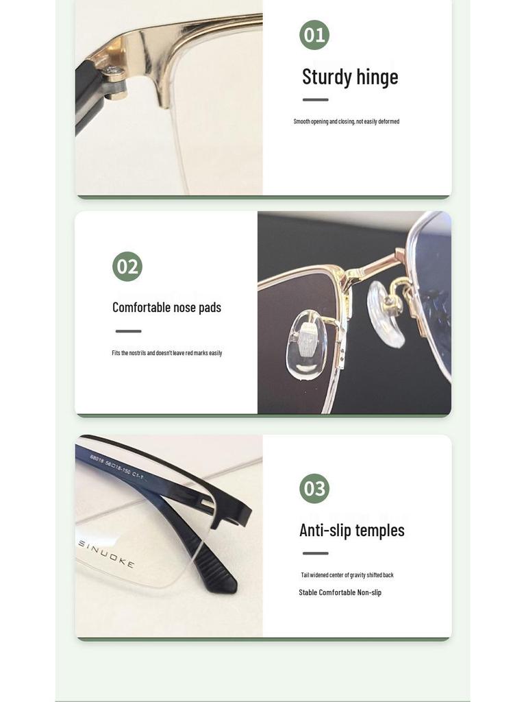 Men's Vintage Semi-Rimless Non-Magnetic Eyeglasses with Anti-Blue Light for Larger Faces (Prescription-Compatible).