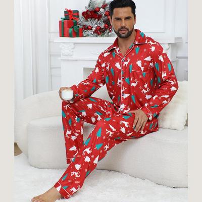 Men's Christmas Long Sleeve Pajama Set - Printed Long Pants and Top