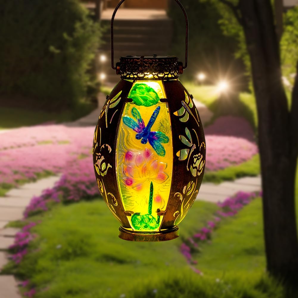 VEWOGARDEN Dragonfly Solar Lanterns Outdoor Waterproof Hanging Solar Lantern Decorative Outdoor LED Lantern Lights for Patio Yard Table Garden Decor