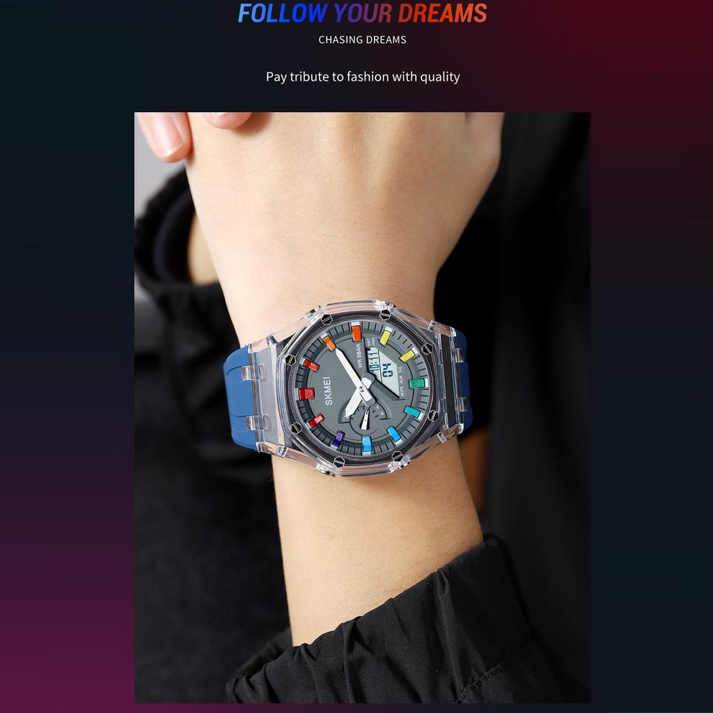 SKMEI Digital Watch 50M Water Resistant Backlight Wrist Watch World Time Stopwatch Daily Alarm