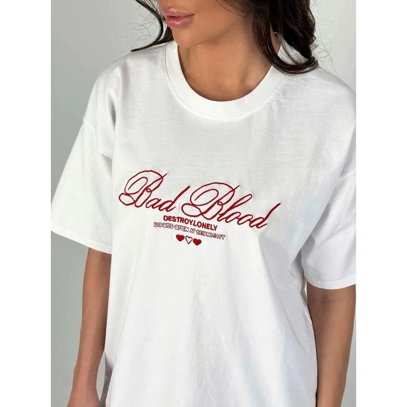 Loose Printed T-shirt Western Style New Fashion Casual Letters Print Cotton Short sleeve T-shirt Top