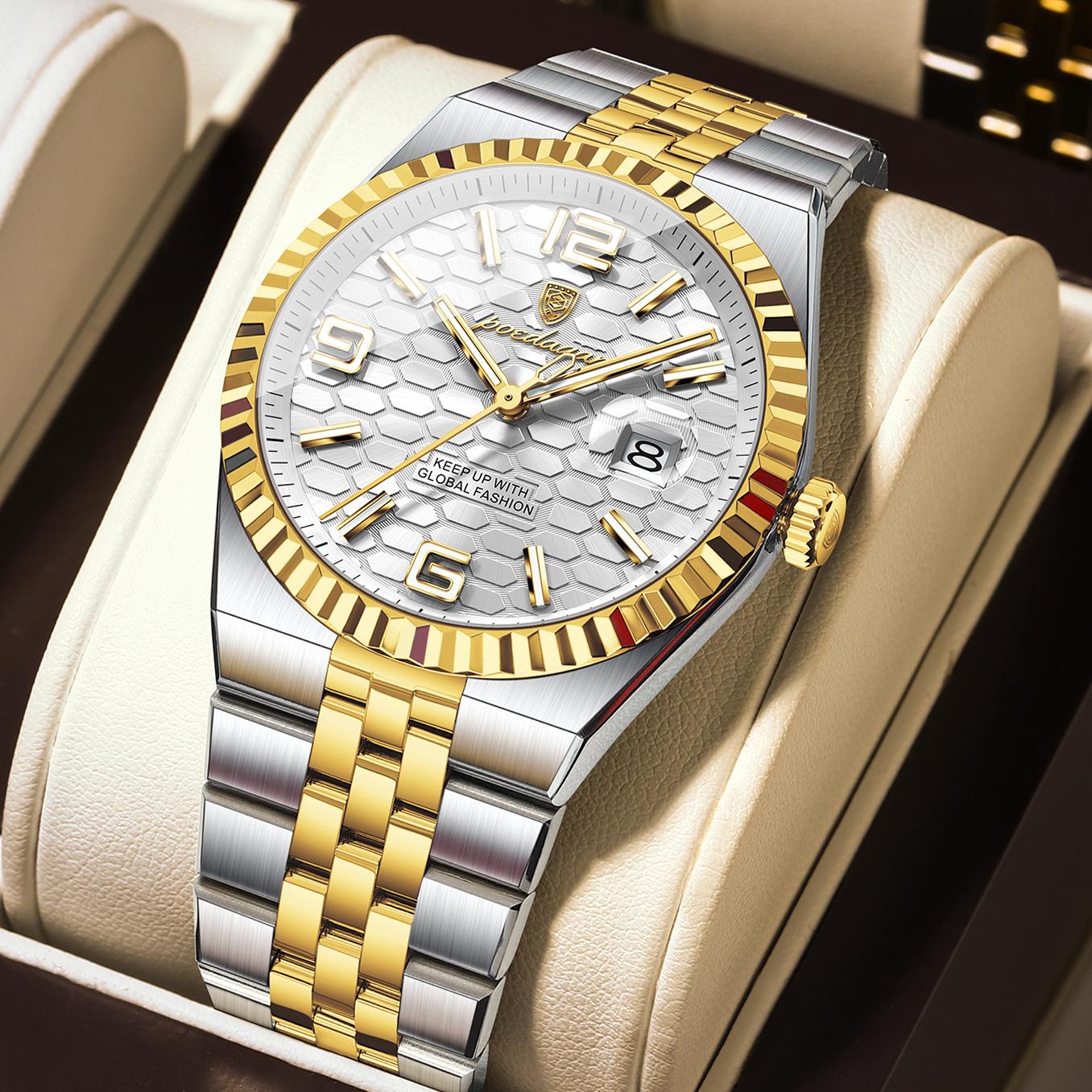 

High Quality Original Men Clock Waterproof Luminous Date Luxury Man Watch Stainless Steel Quartz Men s Watches Male+Box білий