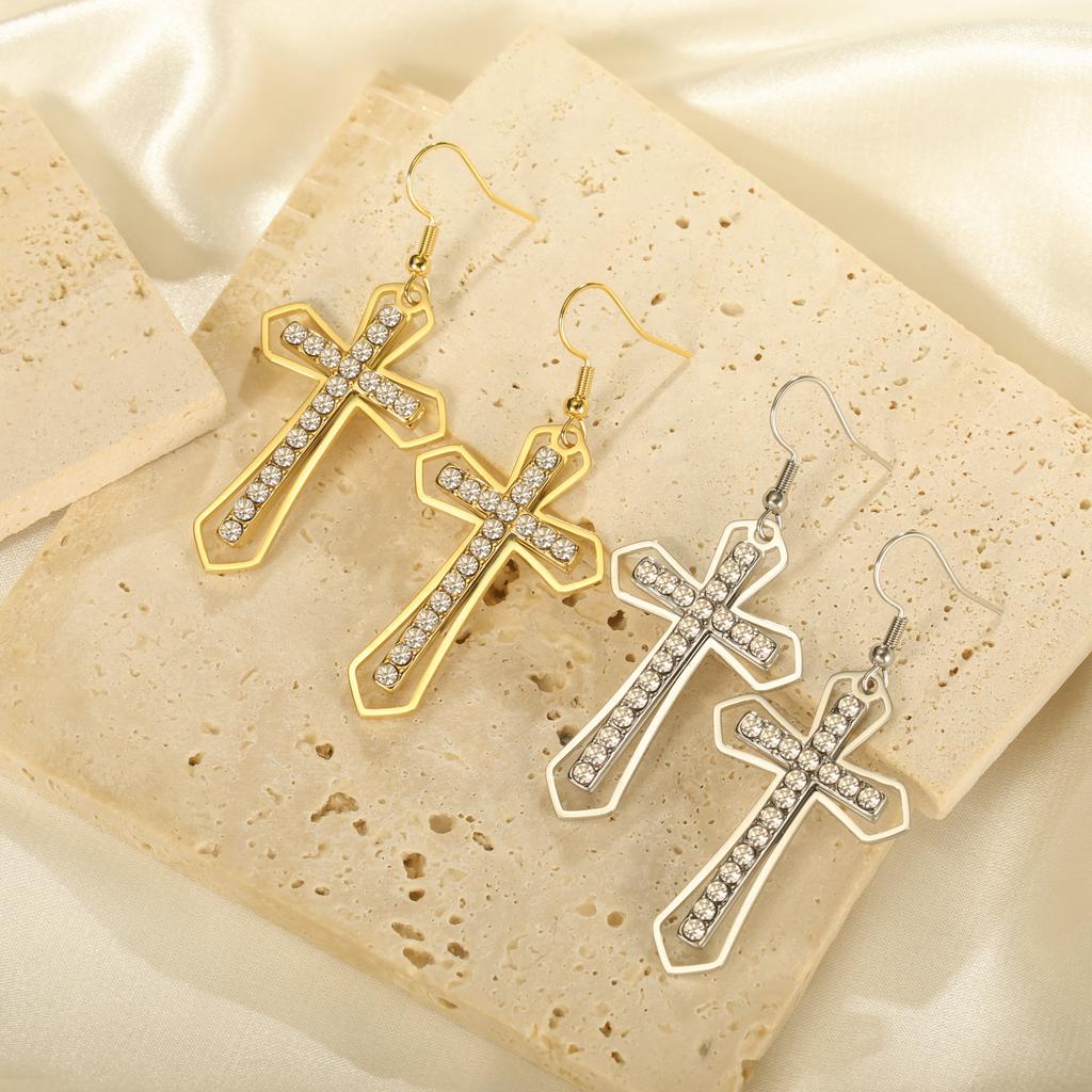 Cazador Clear Zircon Cross Earrings for Women Stainless Steel Christian Earrings Jesus Jewelry Valentine Gift 2026 Wholesale New