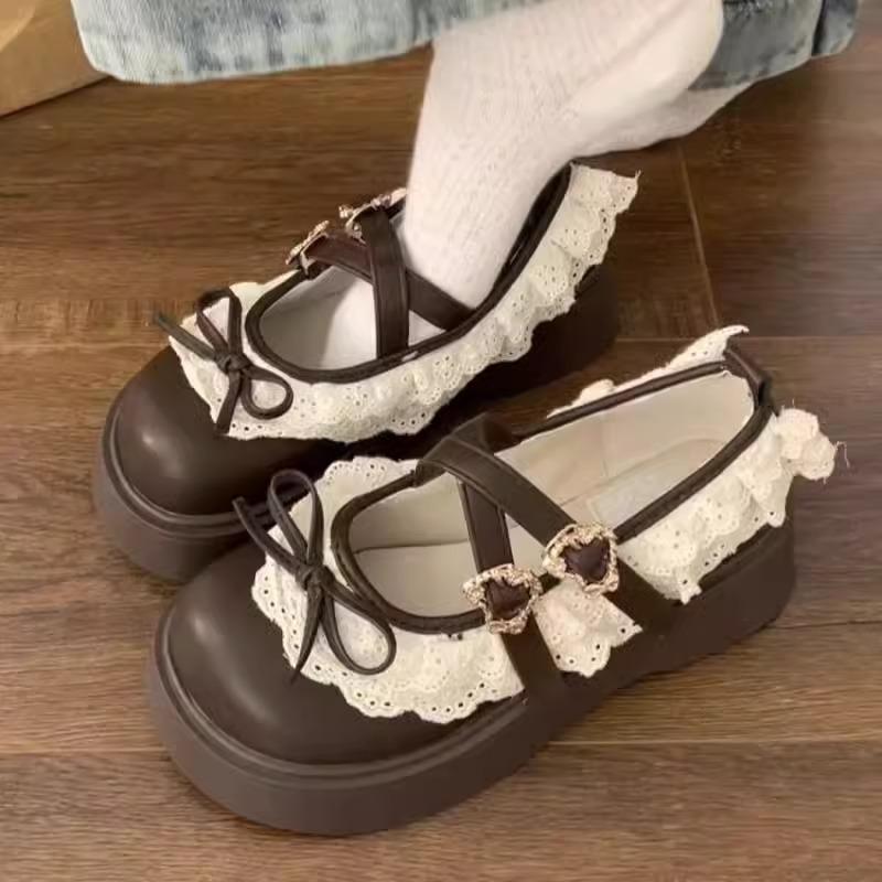 

2025 summer pink cute Mary Jane shoes women s new French thick heel platform small leather shoes shallow mouth student single shoes 40 темно-коричневого